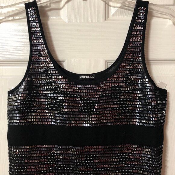 Express Sleeveless Top Size Small Black With Silver Sequins and Beads - Picture 2 of 10